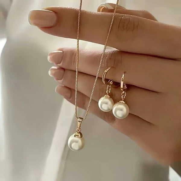 2 Pieces Of Round Pearl Jewelry Set, Earrings, Pendants, Necklaces, Ladies' Exquisite And Fashionable Wedding Jewelry Set,Gifts - Tabashishop