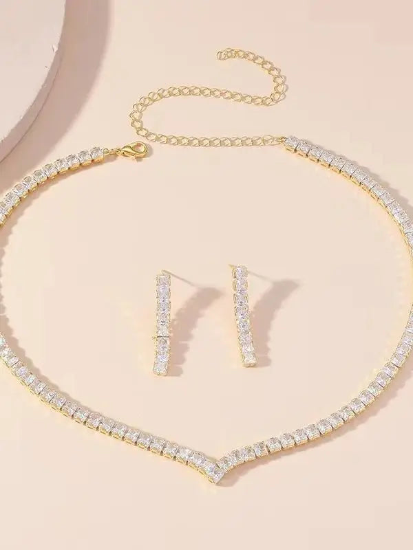 Fashionable women's necklace, hand jewelry, earrings, rings, wedding jewelry 3-piece set, fashionable and simple wedding jewelry - Tabashishop