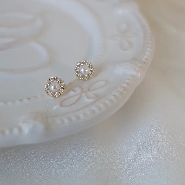 Upscale 14k Gold Jewelry Real Gold  Earrings Zircon Pearl Twist Luxury Stud Earrings for Women Brincos Pendientes Bijoux - Tabashishop
