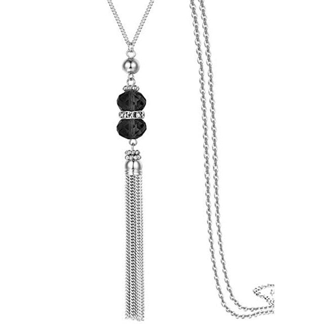 Long Crystal Bead Necklace - Tabashishop
