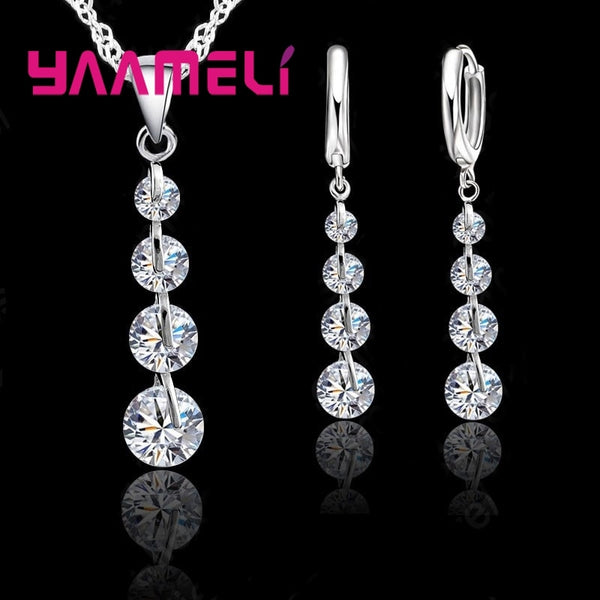 Elegant Silver Crystal Necklace Set - Tabashishop